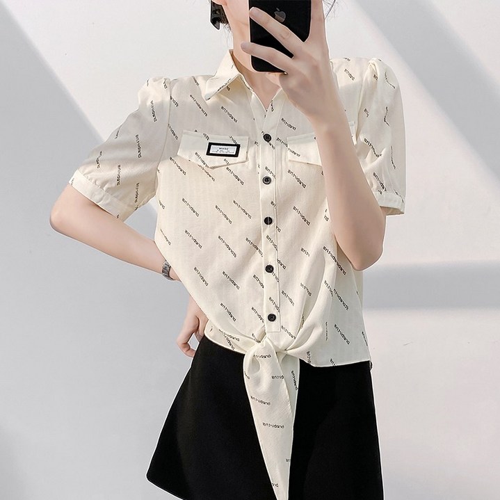 카부레 여성 핀턱 블라우스 카라넥 썸머셔츠 오피스룩