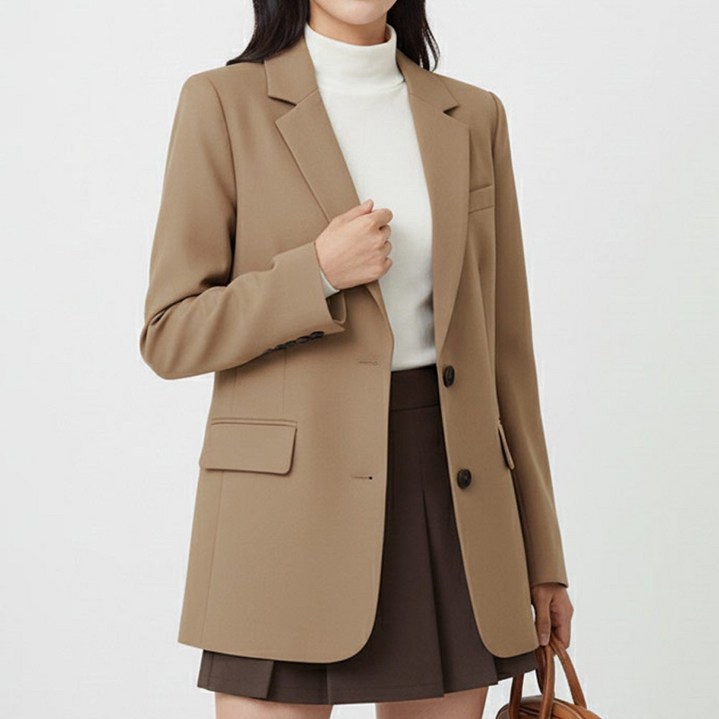 라뷰드 여성 스탠다드 싱글 투버튼 자켓 봄 가을 간절기 점퍼 세미 면접 정장 마이 캐주얼 카라넥 포켓 블레이져 데일리 하객룩 아우터
