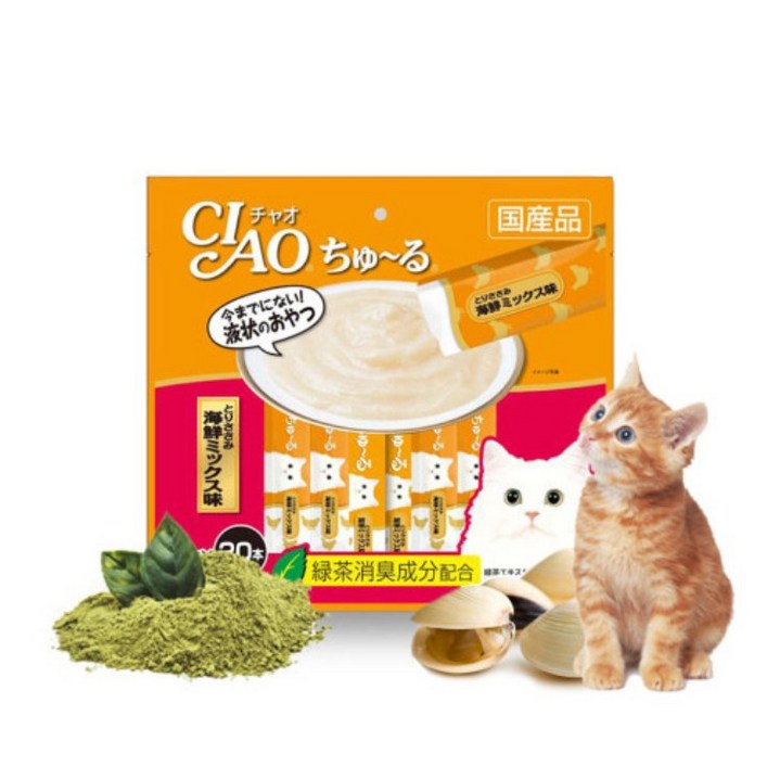 이나바 챠오츄르 고양이간식 닭 SC-128, 닭가슴살 + 해산물믹스 혼합맛, 40개입