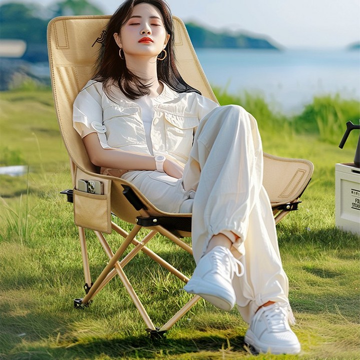 AORAN 아웃도어 릴렉스 접이식 캠핑 의자, 카키색, 1개