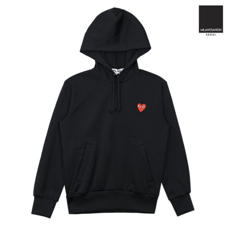 꼼데가르송 (당일) 24SS 플레이 하트 로고 블랙 후드 티셔츠 AZ T174 051 1