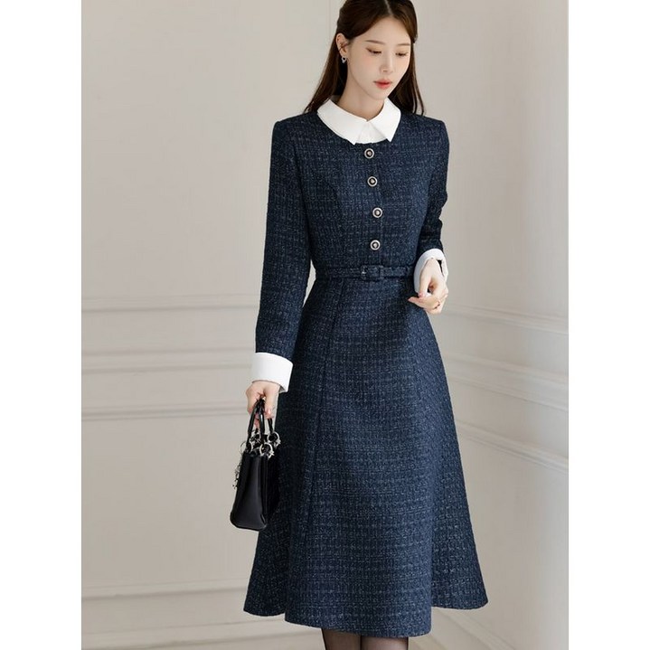 시크라인 XXL까지 제몬 셔츠 레이어드 트위드 벨트 원피스 겨울 하객룩 오피스룩 모임룩 격식룩 연말룩 빅사이즈