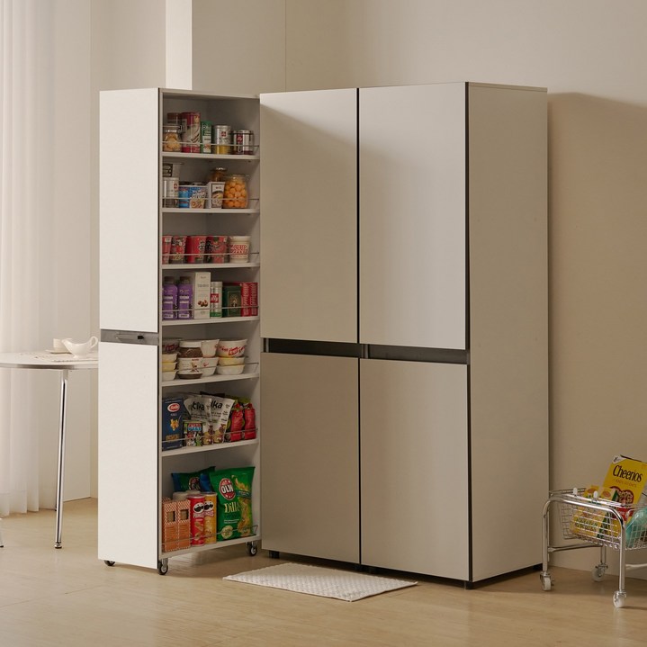 해피아이 비올레 냉장고 틈새장 틈새수납장 슬라이딩 주방수납장 비스포크 타입, 새틴화이트