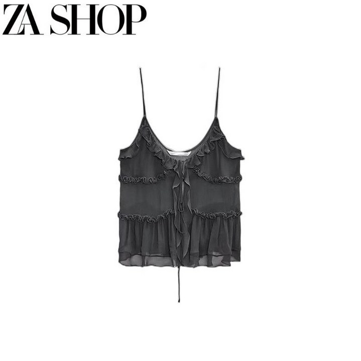 ZARA 자라 서스펜더 반투명 오버레이 민소매 보우탑 7573426 9479241