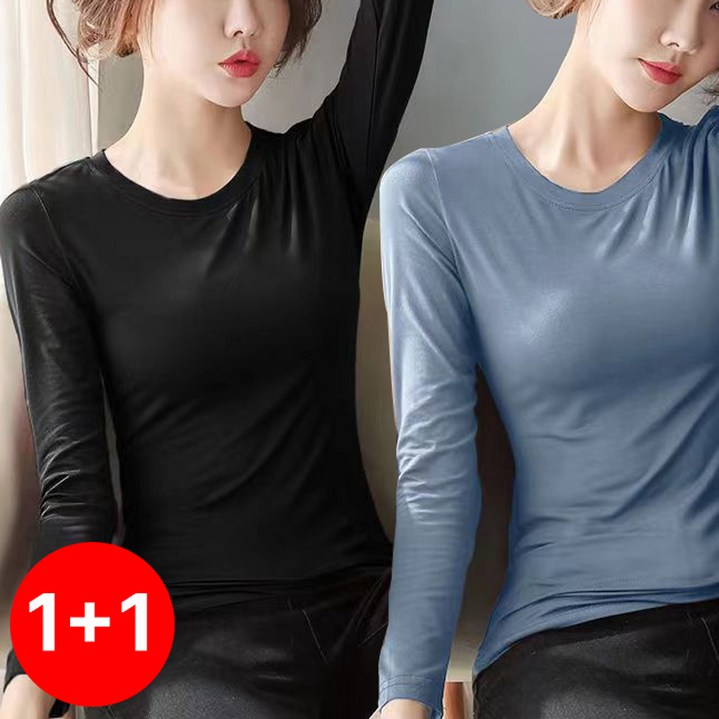 [1+1, 2장] 스타일아유 봄 가을 겨울 여성 짱편한 모달 스판 긴팔 슬림 이너 티셔츠 [TS2044]