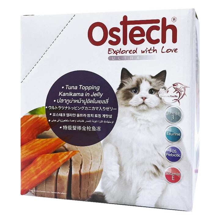 오스테크 캣 울트라 젤리 파우치 참치 토핑 게맛살 70g, 12개, 참치  게맛살 혼합맛