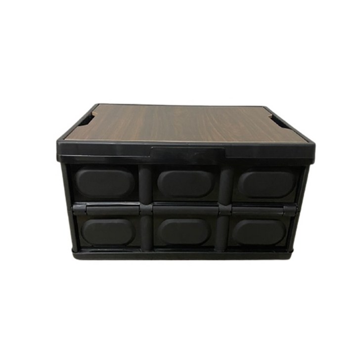 TAD 감성 캠핑 폴딩박스 52.5 x 36 x 29.5 cm + 나무상판, 블랙, 1세트