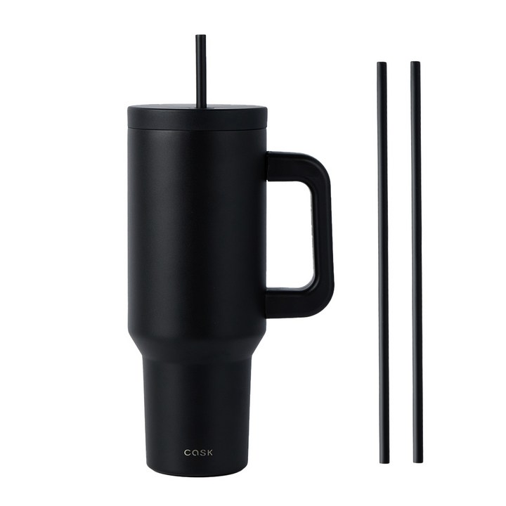 캐스크 대용량 손잡이 텀블러, 1세트, 1180ml, 블랙
