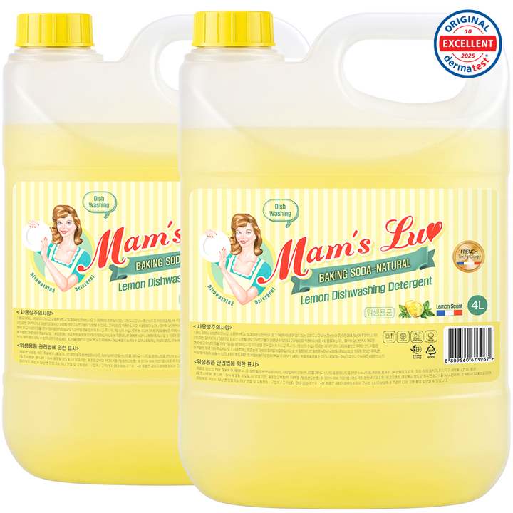 맘스럽 레몬 주방세제 베이킹소다 특대용량 레몬향 과일 채소용 중성 세제, 2개, 4L
