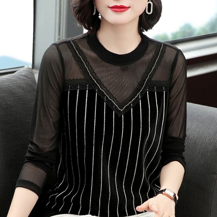 Skyciky 봄가을 시즌 신상 긴팔 여성 상의 얇은 레이어드 티셔츠 중년 어머니 티셔츠 NN896