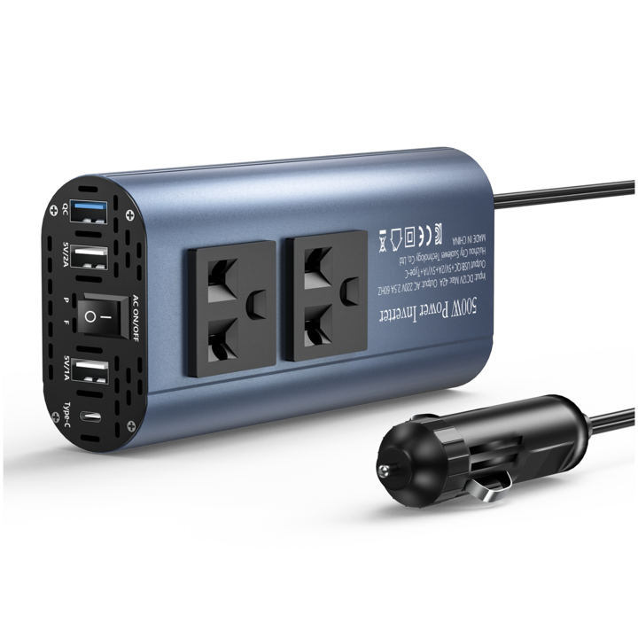 차량용 500W 인버터 새로운 TypeC 인터페이스 QC 초고속 컨버터 USB 멀티 충전구 12V 220V 60HZ