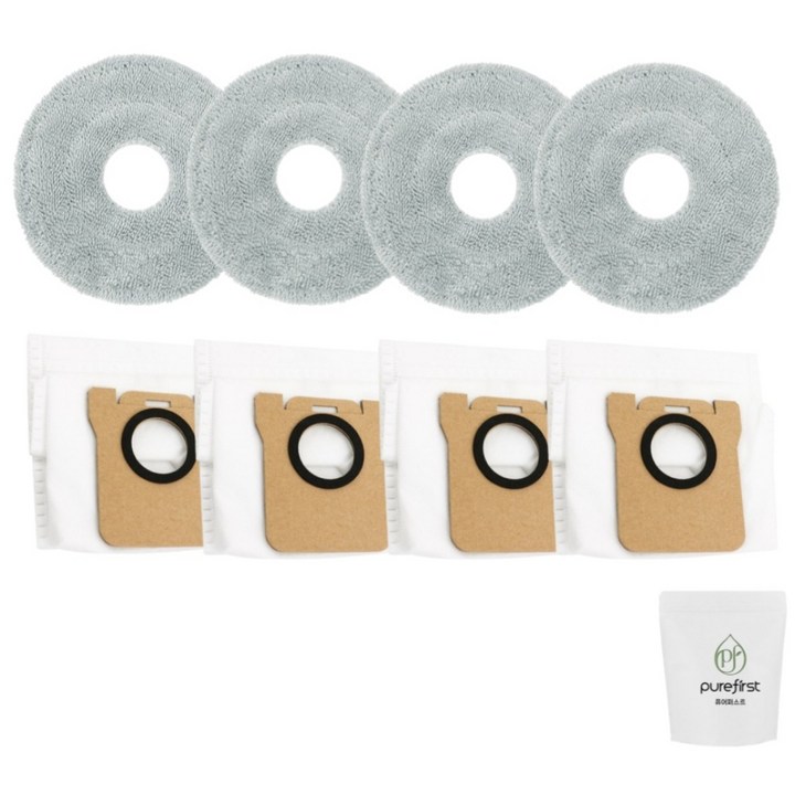 퓨어퍼스트 샤오미 로봇청소기 X10 X20 물걸레 먼지봉투 호환, 1세트, 먼지봉투4걸레4
