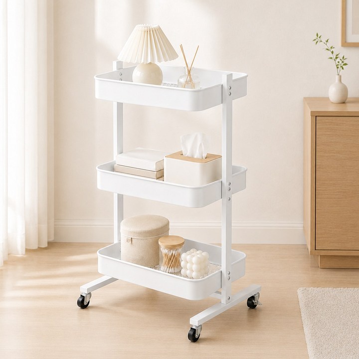 ZOES HOMEWARE 이동식 트롤리 수납카트 튼튼한 철제 3단 선반