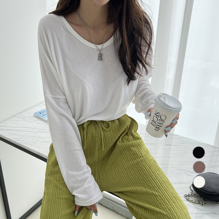 세컨그라운드 여성용 스텐다드 유넥 긴팔 티셔츠