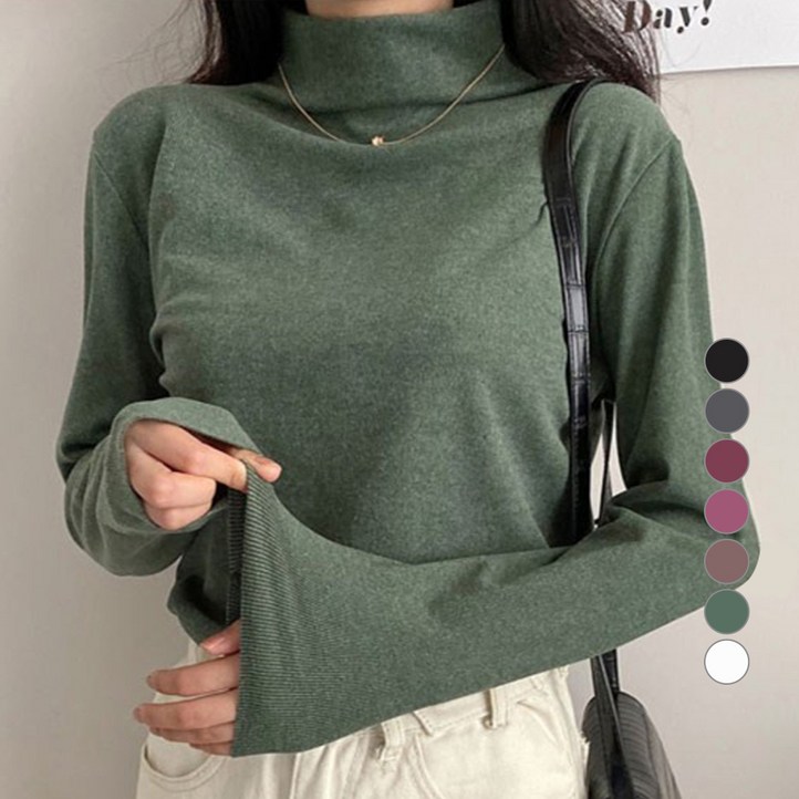 턴키 스판 하이넥 빅사이즈 반폴라 티셔츠 G292