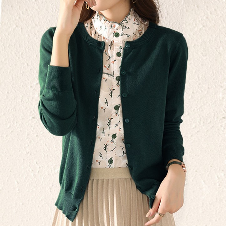 턴키 여성용 빅사이즈 스판 라운드 니트 가디건 AE087