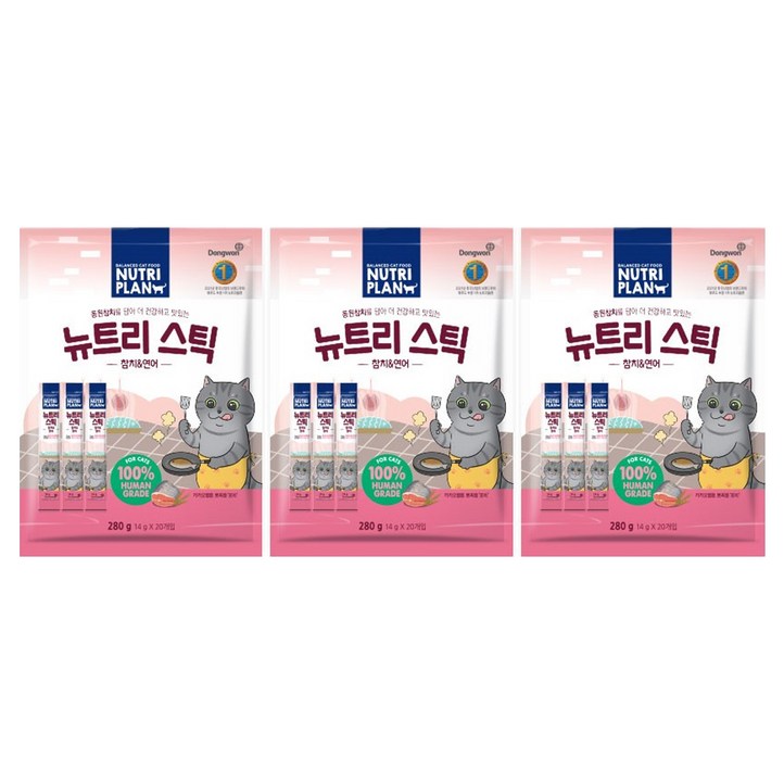 동원뉴트리플랜 고양이 뉴트리스틱 파우치, 혼합맛참치연어, 14g, 3개