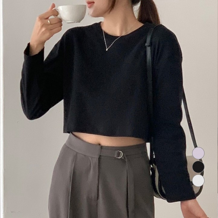 아피나르 여성용 세미 크롭 긴팔 티셔츠 아피나르 여성용 세미 크롭 긴팔 티셔츠