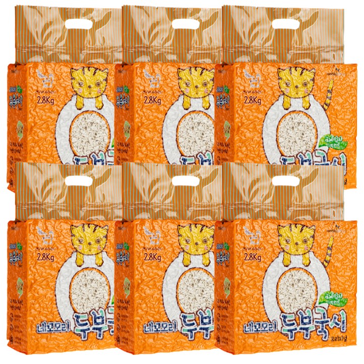 네꼬모리 응고형 두부국시 극세입자 고양이 모래 오리지널, 2.8kg, 6개, 크리미 요거트 향