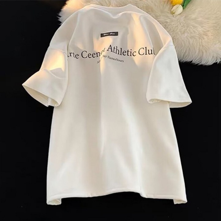 구디프 남성용 통기성 심플 레터링 댄디 쿨 오버핏 라운드 반팔 티셔츠