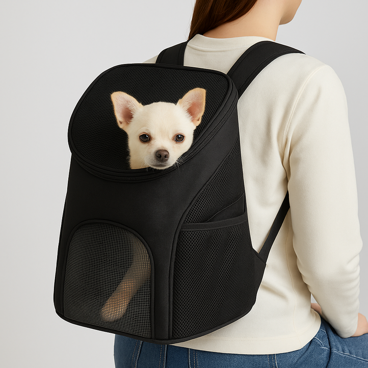 몽벨르 반려동물이 장시간 편안한 매쉬 이동가방 백팩, 1개, 블랙