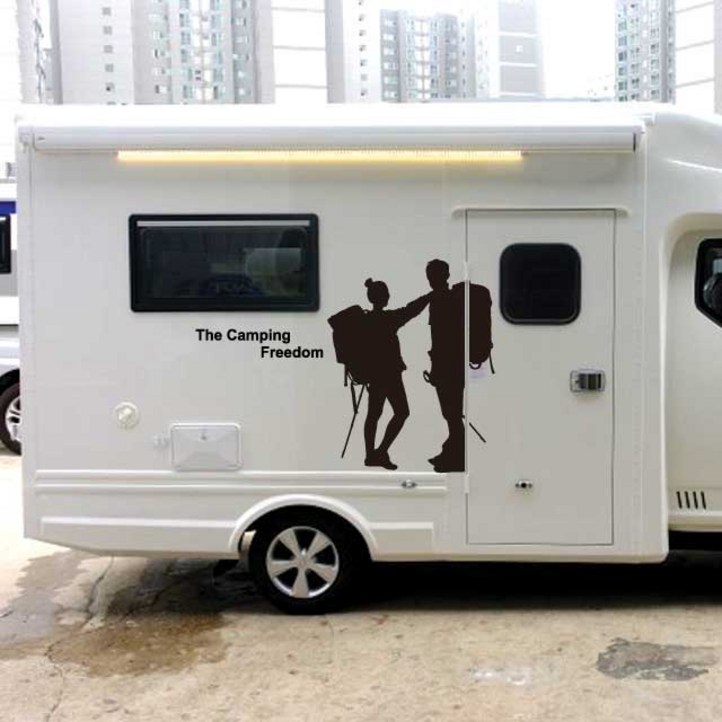 카라반 대형 캠핑 백패킹 차량용 스티커, 화이트