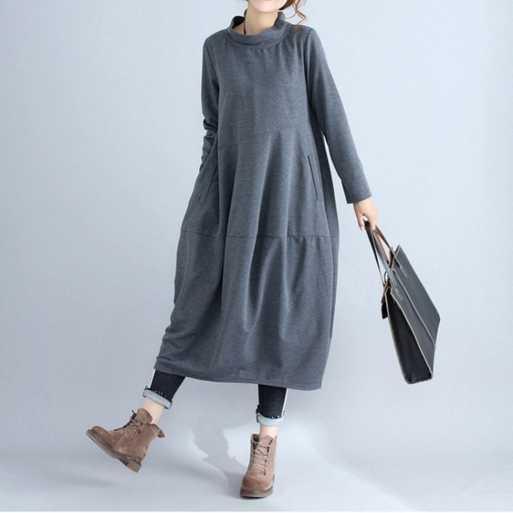 여성 봄 가을 긴팔 원피스 루즈핏 빅사이즈 바캉스 롱 원피스 데일리룩