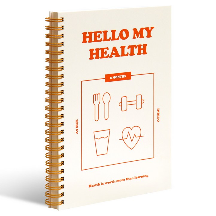 인디고 기본 A5 건강 일지식단, 건강체크, 데일리, 6개월  운동루틴, 식단관리, 다이어트 기록노트, 오렌지, 1개
