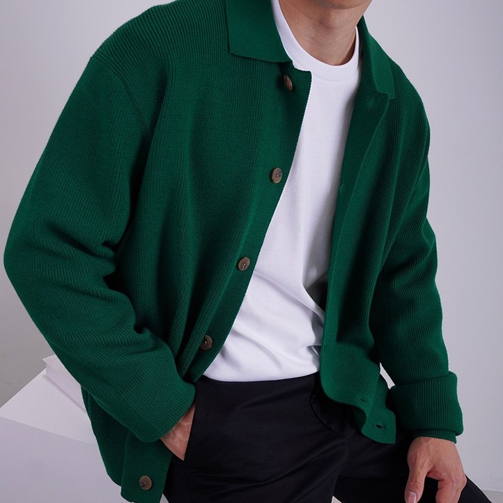 남자 하찌 카라 니트 가디건 남성 카디건