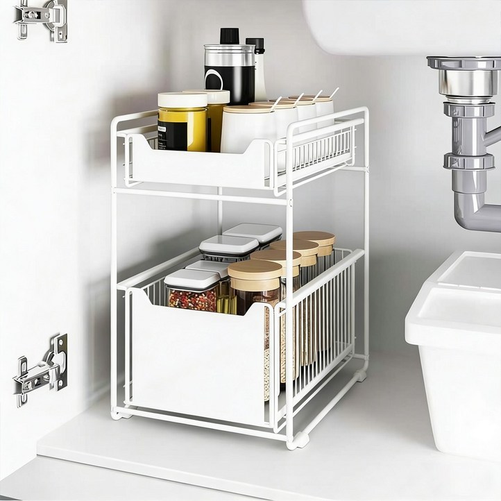ZOZOFO 홈 깔끔한 펜트리 정리함 주방 싱크대 슬라이딩 선반 수납 2단 다용도 수납정리선반