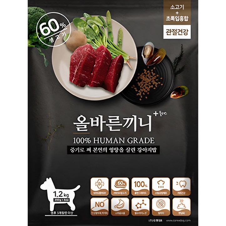 국개대표 강아지 올바른끼니 기능성 사료, 뼈관절강화, 1.2kg, 1개 국개대표 강아지 올바른끼니 기능성 사료, 뼈관절강화, 1.2kg, 1개