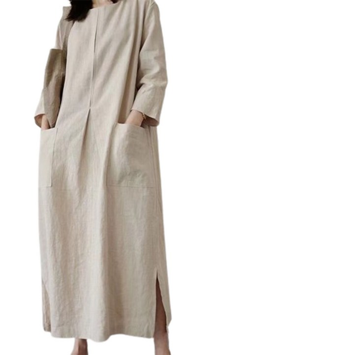 린넨혼방 A라인 칠부소매 미디원피스 린넨혼방 A라인 칠부소매 미디원피스