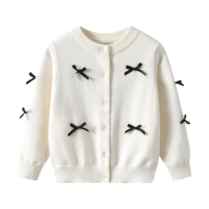 LOlanta 여아용 리본 니트 가디건 초등 간절기 아우터 데일리 긴팔 라운드넥 니트 스웨터