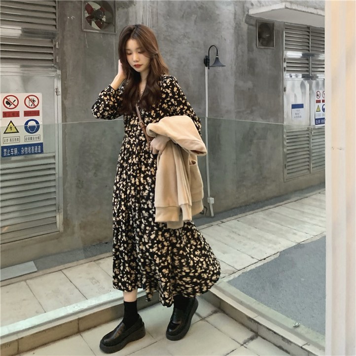 셔니엘 여성 봄 가을 꽃무늬 쉬폰 원피스 캐주얼 긴팔 셔니엘 여성 봄 가을 꽃무늬 쉬폰 원피스 캐주얼 긴팔