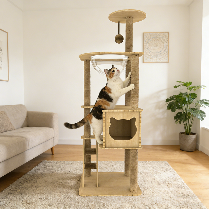 BIKASU  캣타워 실내용 다양한 다층 구조로 고양이 스크래쳐 다기능 고양이집 놀이터 링트리 등반 프레임 고양이장난감 고양이 놀이 공간 대형 및 소형 고양이 모두사용