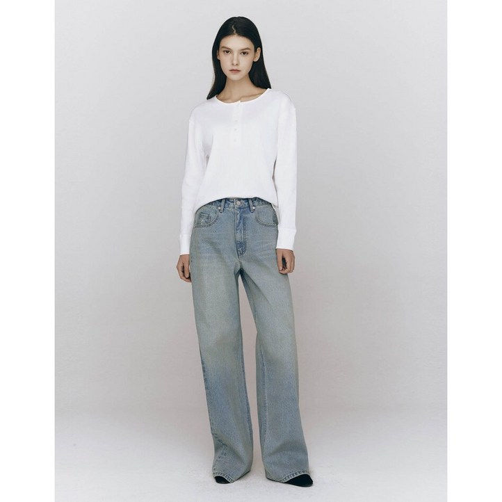 지오다노NEW 여성 와이드 청바지 415533 01워시드라이트블루