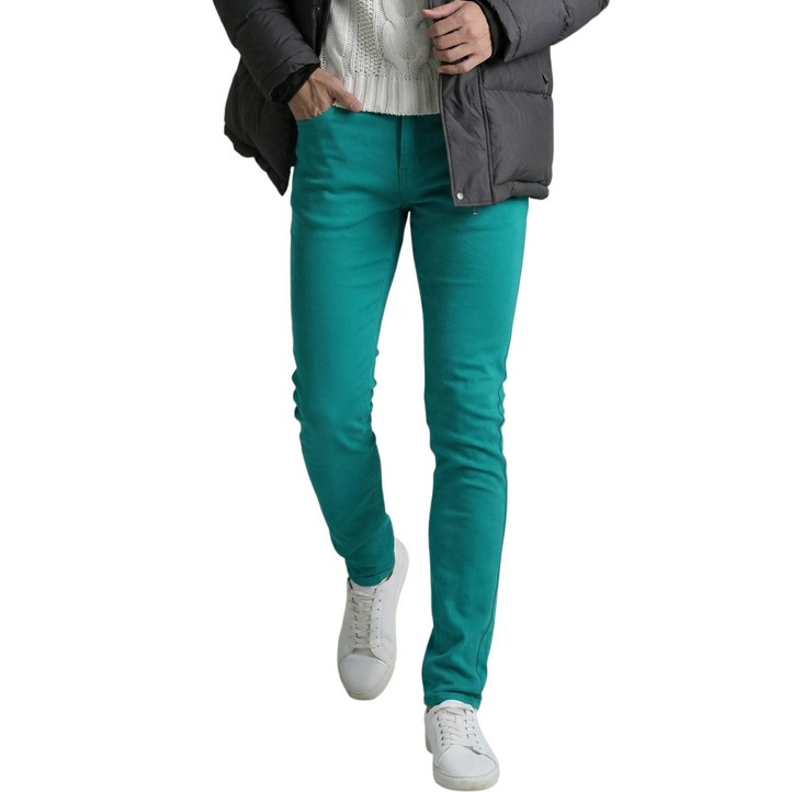남자 슬림핏 그린 청바지 고탄력 스판 데님팬츠 데일리 캐주얼
