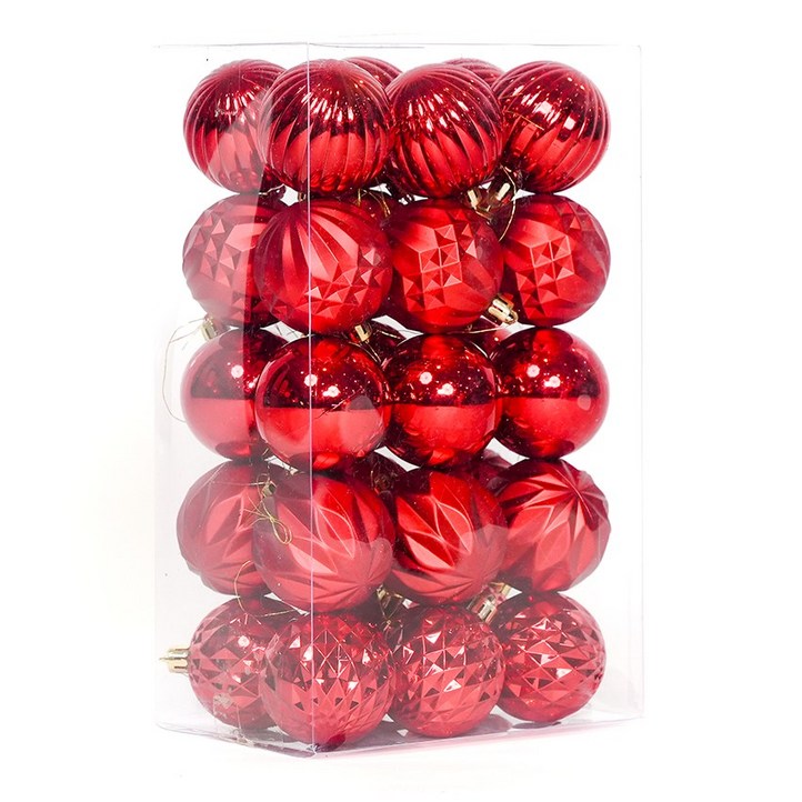 반짝이 떨어짐 없는 클래식 오너먼트 볼 30p, 레드, 30개