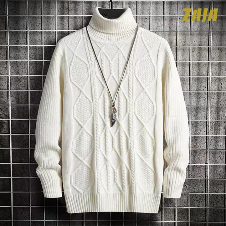 ZAJA 남성 목폴라 니트 슬림 풀오버 터틀넥 긴팔 스웨터