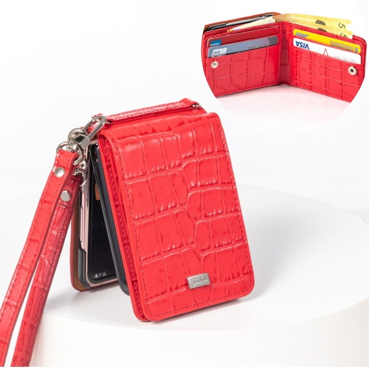 본아띠 갤럭시 Z플립4 메티스 천연소가죽 악어 크로커다일 지폐 카드6장 지갑형 핸드폰케이스