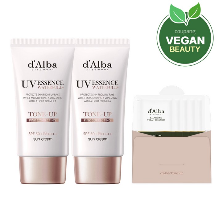 달바 워터풀 톤업 선크림 SPF 50 PA 50ml x 2p  밸런싱 비건 젤 클렌저 15ml 세트, 1세트