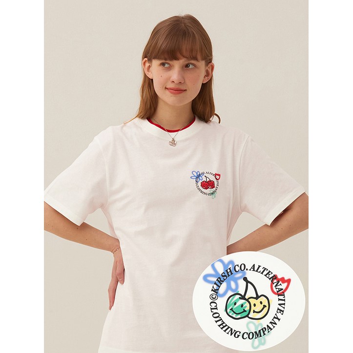 키르시 여성용 DOODLE CHERRY CIRCLE LOGO 반팔 티셔츠