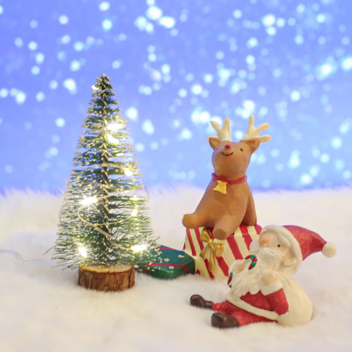 이플린 크리스마스 미니어처 소품 / 미니트리 와 도자기인형(산타버전) 풀세트 + 선물상자