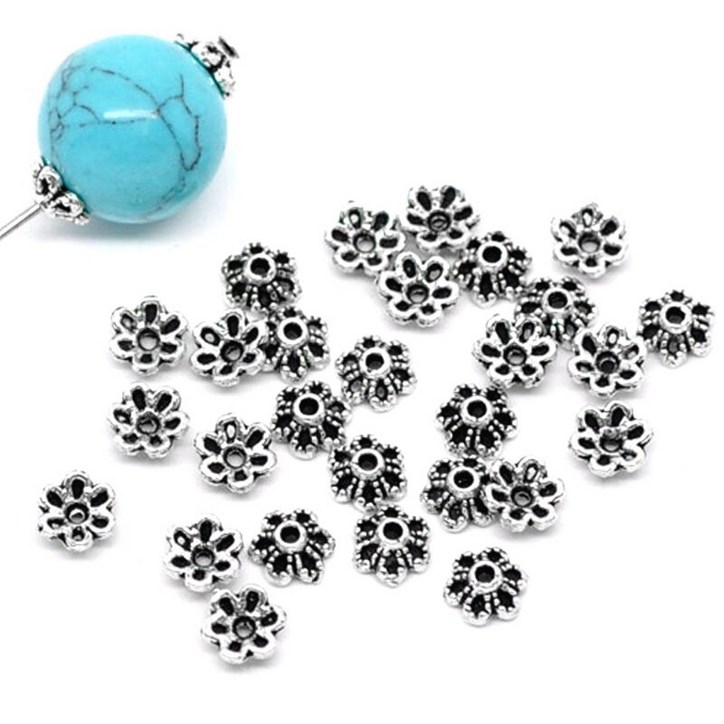 악세사리 부자재 DIY 200pcs 6mm 아연 합금 6 꽃잎 비즈 엔드 캡 중공 꽃