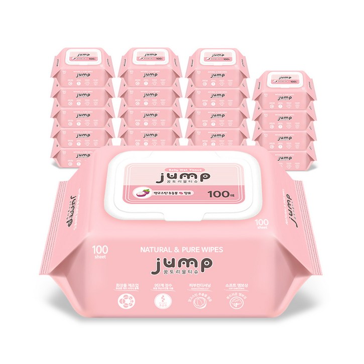 꿈토리 베이직 넉넉한 점프 아기물티슈 캡형 55gsm, 100개입, 20개 꿈토리 베이직 넉넉한 점프 아기물티슈 캡형 55gsm, 100개입, 20개