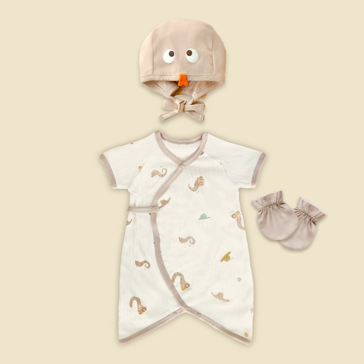 이키 유아용 부드러운 순면 아일렛 반소매 배냇 바디슈트 세트