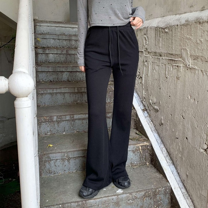 시크블랙 여성용 리하우 골지 부츠컷 허리밴딩 팬츠 cppt15388k58