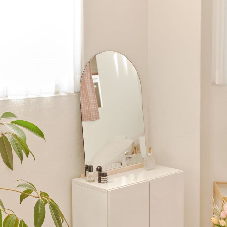 라망 커브 노프레임 화장대 거울 L 500 x 700 mm  원목 받침대 세트, 혼합색상