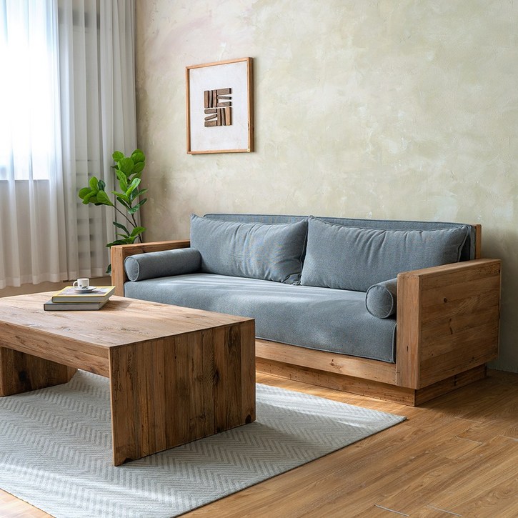 코리 고재 원목 패브릭 소파 3인용