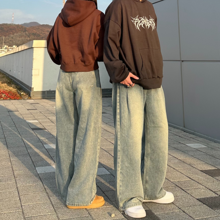 4 SEASON 럭스 빈티지 데님 와이드 핀턱 팬츠